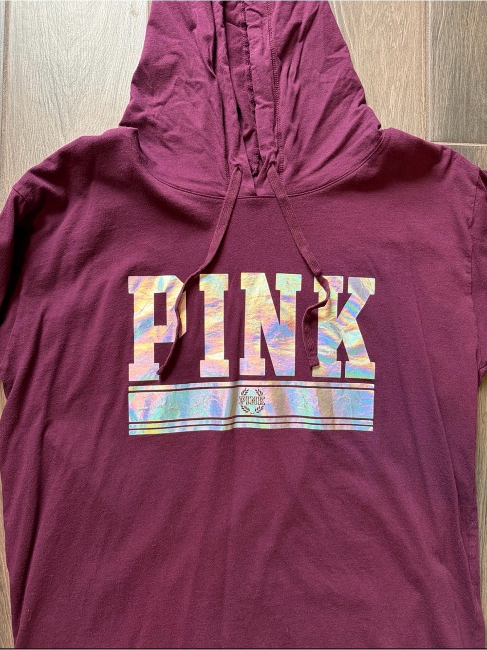 PINK Victoria's Secret Burgundy Hoodie with Holographic Logo